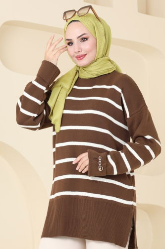 moda selvim Tunic 9565KL398 Brown&Ekru - Thumbnail