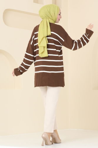 moda selvim Tunic 9565KL398 Brown&Ekru - Thumbnail