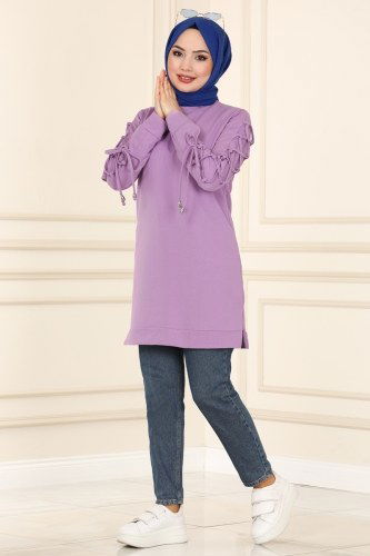 moda selvim 9901AYD574 ارجواني فاتح بلوز طويل - Thumbnail