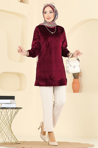 moda selvim Tunic ASM2833 Burgundy - Thumbnail