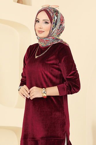 moda selvim Tunic ASM2833 Burgundy - Thumbnail
