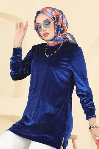 moda selvim بلوز نيلي ASM2833 - Thumbnail