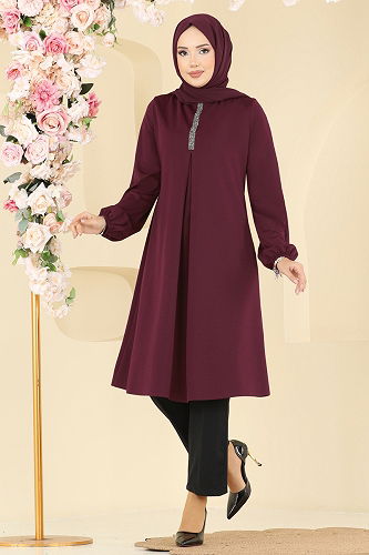 moda selvim Tunic ASM2835 Burgundy - Thumbnail