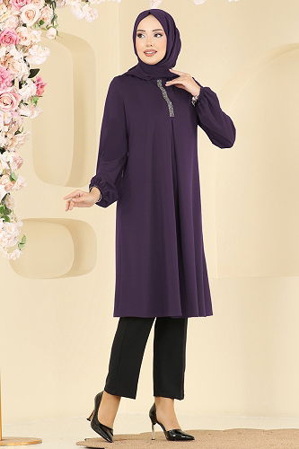 moda selvim Tunic ASM2835 Purple - Thumbnail