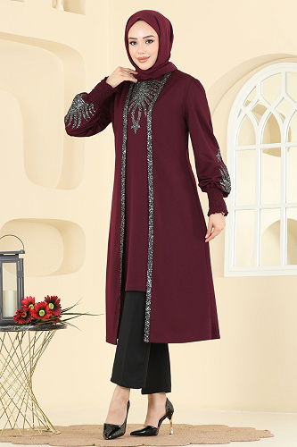 moda selvim Tunic ASM2845 Burgundy - Thumbnail