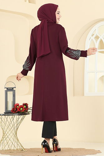 moda selvim Tunic ASM2845 Burgundy - Thumbnail