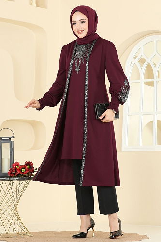 moda selvim بلوز خمري ASM2845 - Thumbnail