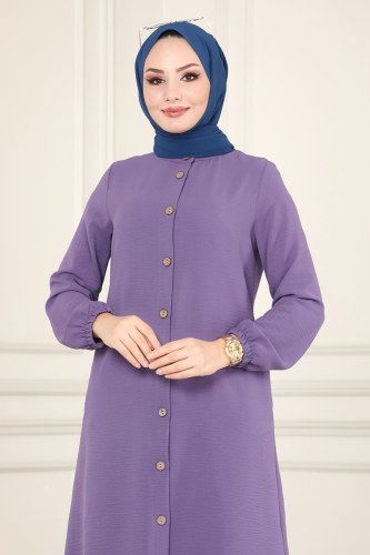 moda selvim PL8048 ارجواني فاتح بلوز طويل - Thumbnail