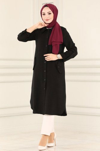 moda selvim Tunic PL8051 Black - Thumbnail