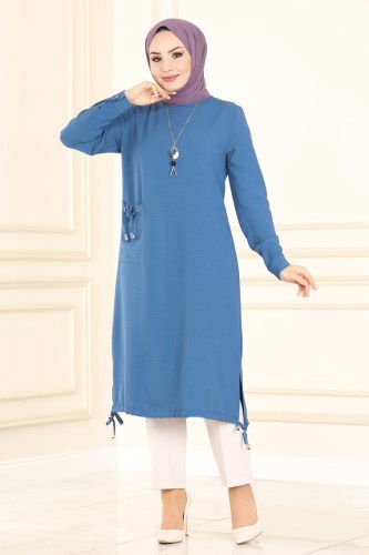 moda selvim PL8052 ياقوتي بلوز طويل - Thumbnail