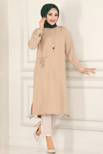 moda selvim Tunic PL8052 Stone - Thumbnail