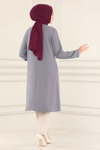 moda selvim PL8056 الفضي بلوز طويل - Thumbnail