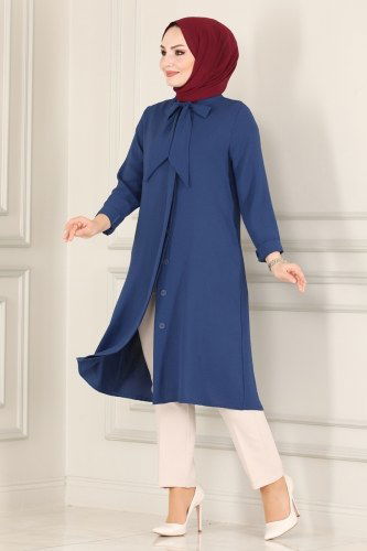 moda selvim PL8056 ياقوتي بلوز طويل - Thumbnail