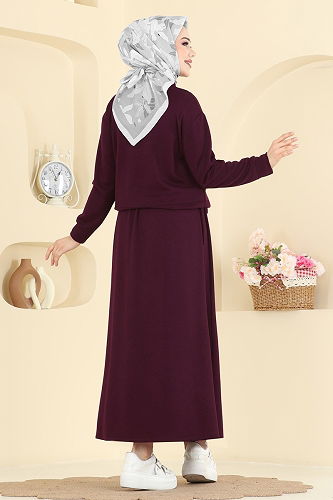 moda selvim Tuniği Bağcıklı Modal Takım 2636MSZ1172 Bordo - Thumbnail
