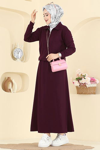 moda selvim Tuniği Bağcıklı Modal Takım 2636MSZ1172 Bordo - Thumbnail