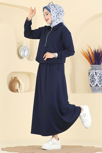 moda selvim Tuniği Bağcıklı Modal Takım 2636MSZ1172 Koyu Laci - Thumbnail