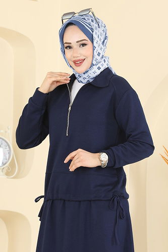 moda selvim Tuniği Bağcıklı Modal Takım 2636MSZ1172 Koyu Laci - Thumbnail