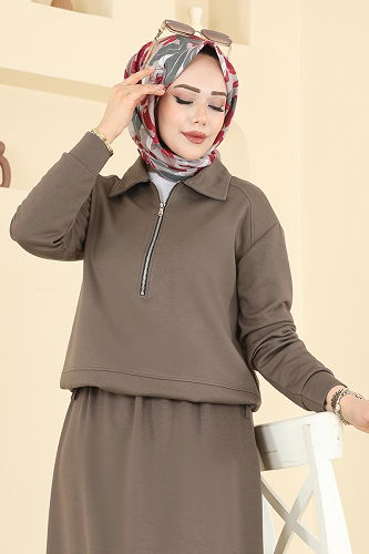 moda selvim Tuniği Bağcıklı Modal Takım 2636MSZ1172 Koyu Vizyon - Thumbnail