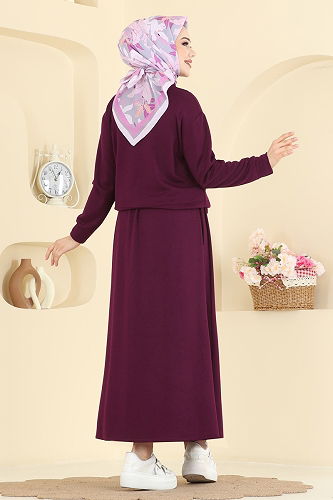 moda selvim Tuniği Bağcıklı Modal Takım 2636MSZ1172 Mürdüm - Thumbnail