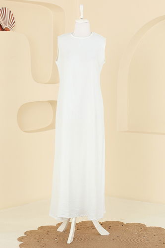 moda selvim Tuniği Yırtmaçlı Elbiseli Takım 2742SL432 Antrasit&Ekru - Thumbnail