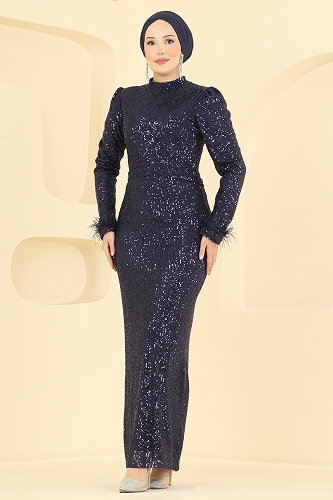 moda selvim Tüy Detaylı Payet Abiye 5779EDF311 Laci - Thumbnail