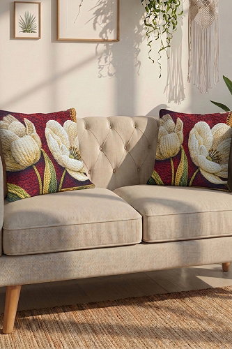moda selvim Üç D Baskılı Kırlent 1053HB1195 Bordo&Krem - Thumbnail