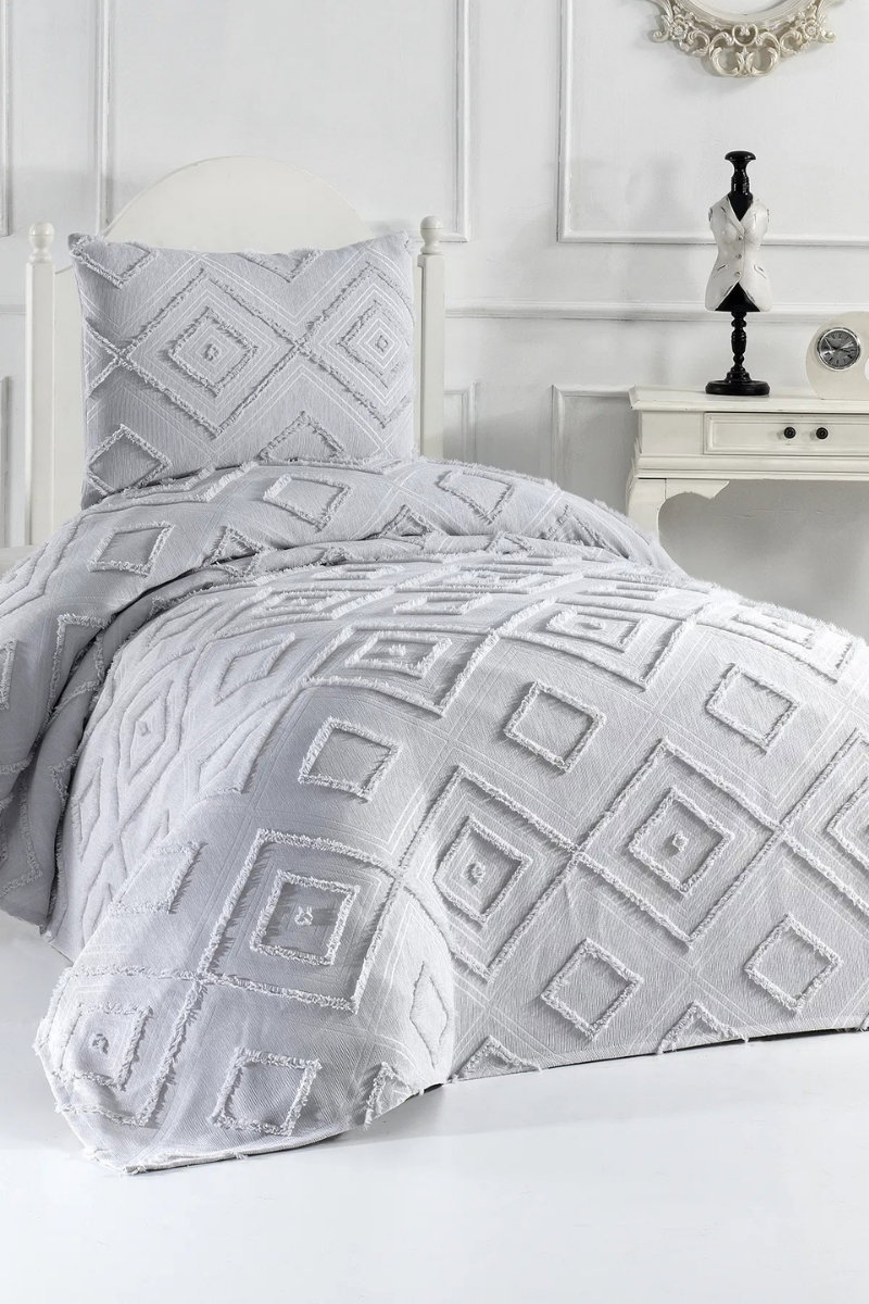 Üçgen Desenli Tek Kişilik Pike Takım 1034HB1195 Gri