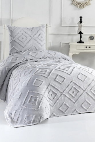 H.B. - Üçgen Desenli Tek Kişilik Pike Takım 1034HB1195 Gri