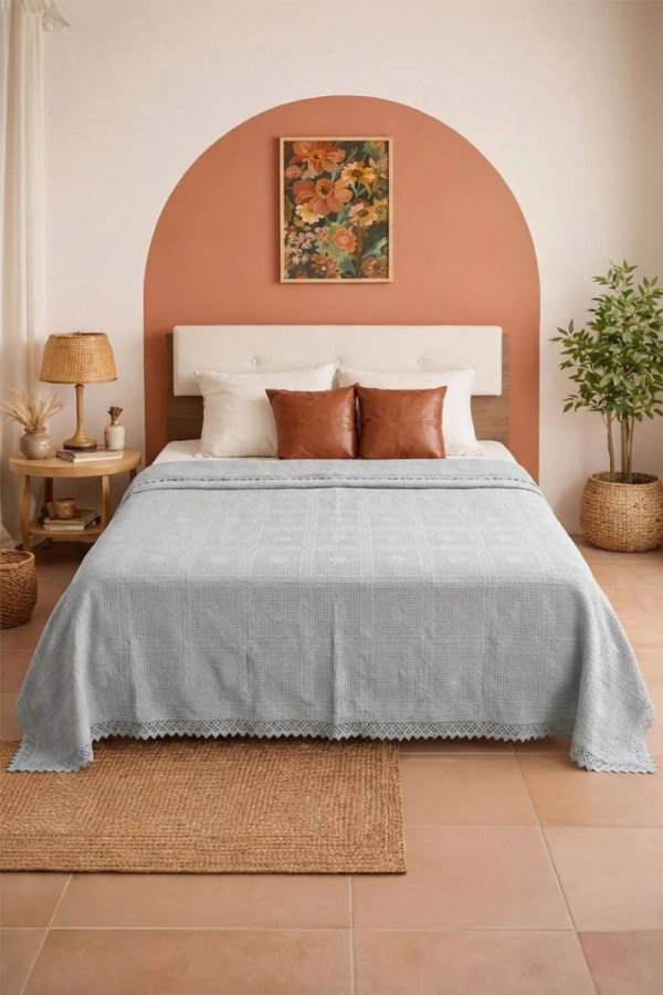 Modaselvim EV YAŞAM Uçları Güpür Desenli Pike 8514BLH1197 Gri