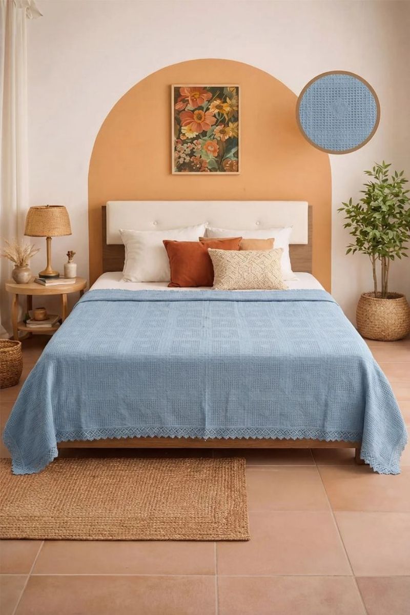 Uçları Güpür Desenli Pike 8514BLH1197 Mavi