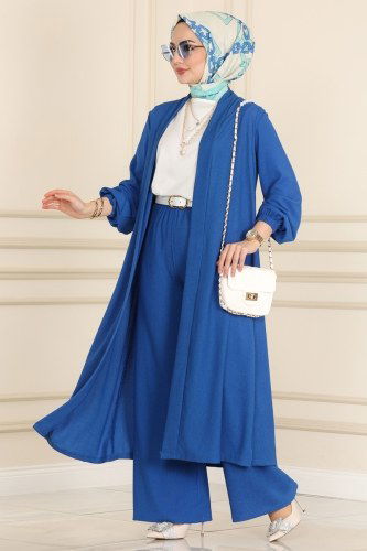 moda selvim Üçlü Bürümcük Takım 1762MF762 İndigo - Thumbnail