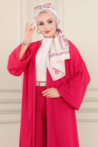 moda selvim Üçlü Tesettür Takım 1763MF762 Fuşya - Thumbnail