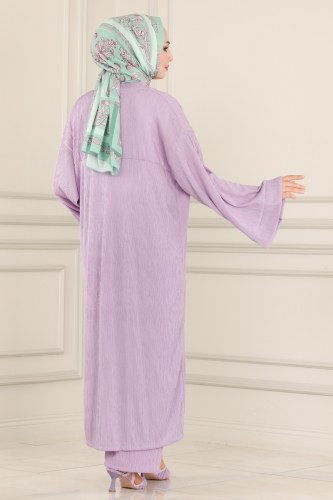 moda selvim Üçlü Tesettür Takım 1763MF762 Lila - Thumbnail