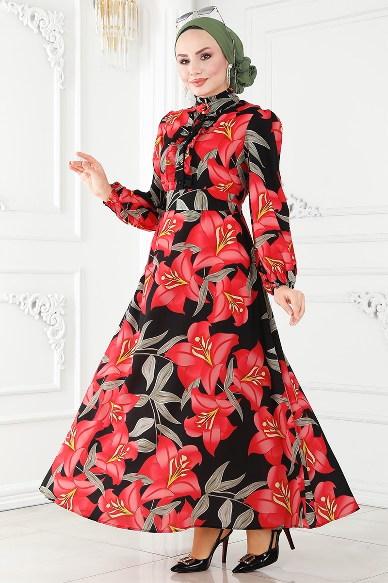 Çiçek Desenli Poplin Elbise 23150JNF844 görsel 3