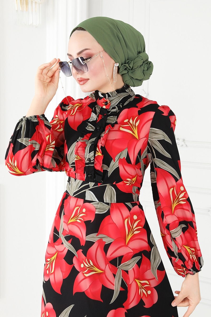 Çiçek Desenli Poplin Elbise 23150JNF844 görsel 4