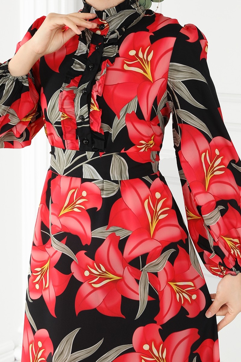 Çiçek Desenli Poplin Elbise 23150JNF844 görsel 5