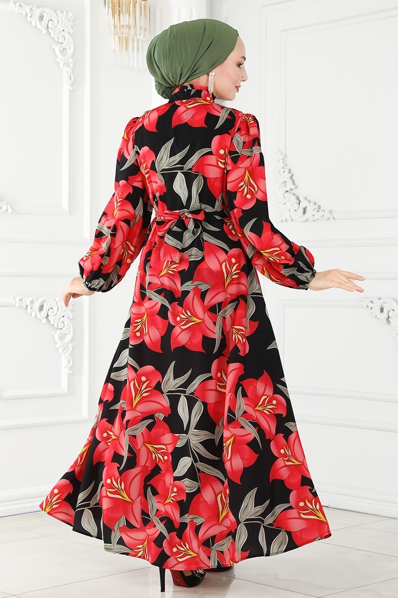 Çiçek Desenli Poplin Elbise 23150JNF844 görsel 6