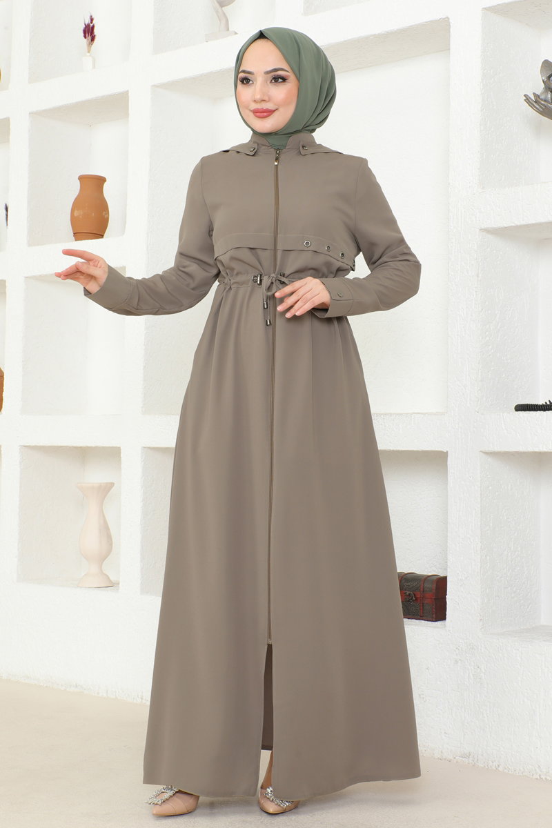 Kuşgözü Detaylı Medine İpeği Ferace 25215PD194