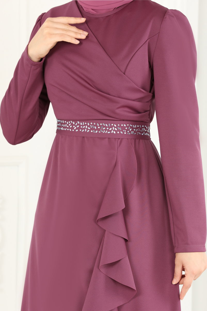 Eteği Volanlı Abiye Elbise ASM2497 görsel 4