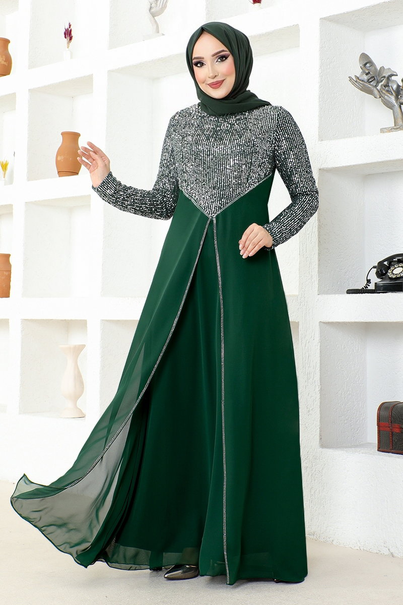 Pul İşlemeli Şifon Abiye MSL52883