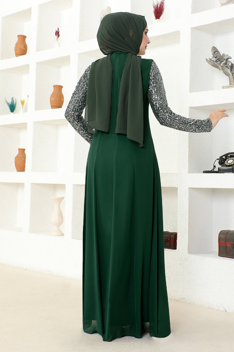 Pul İşlemeli Şifon Abiye MSL52883 görsel 4