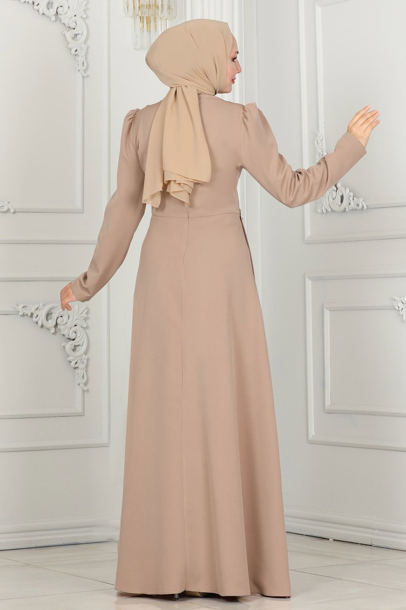 Beli Taş İşlemeli Abiye Elbise 6883MDH809 görsel 5