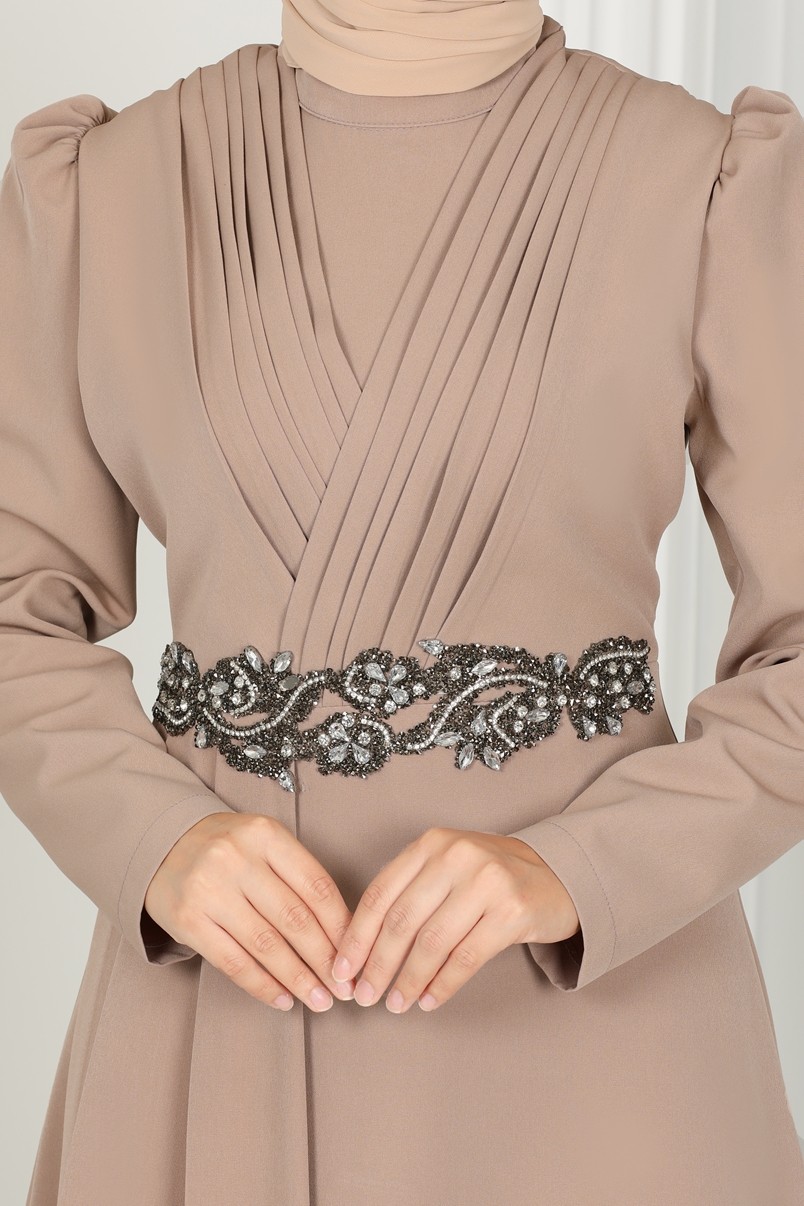 Beli Taş İşlemeli Abiye Elbise 6883MDH809 görsel 4