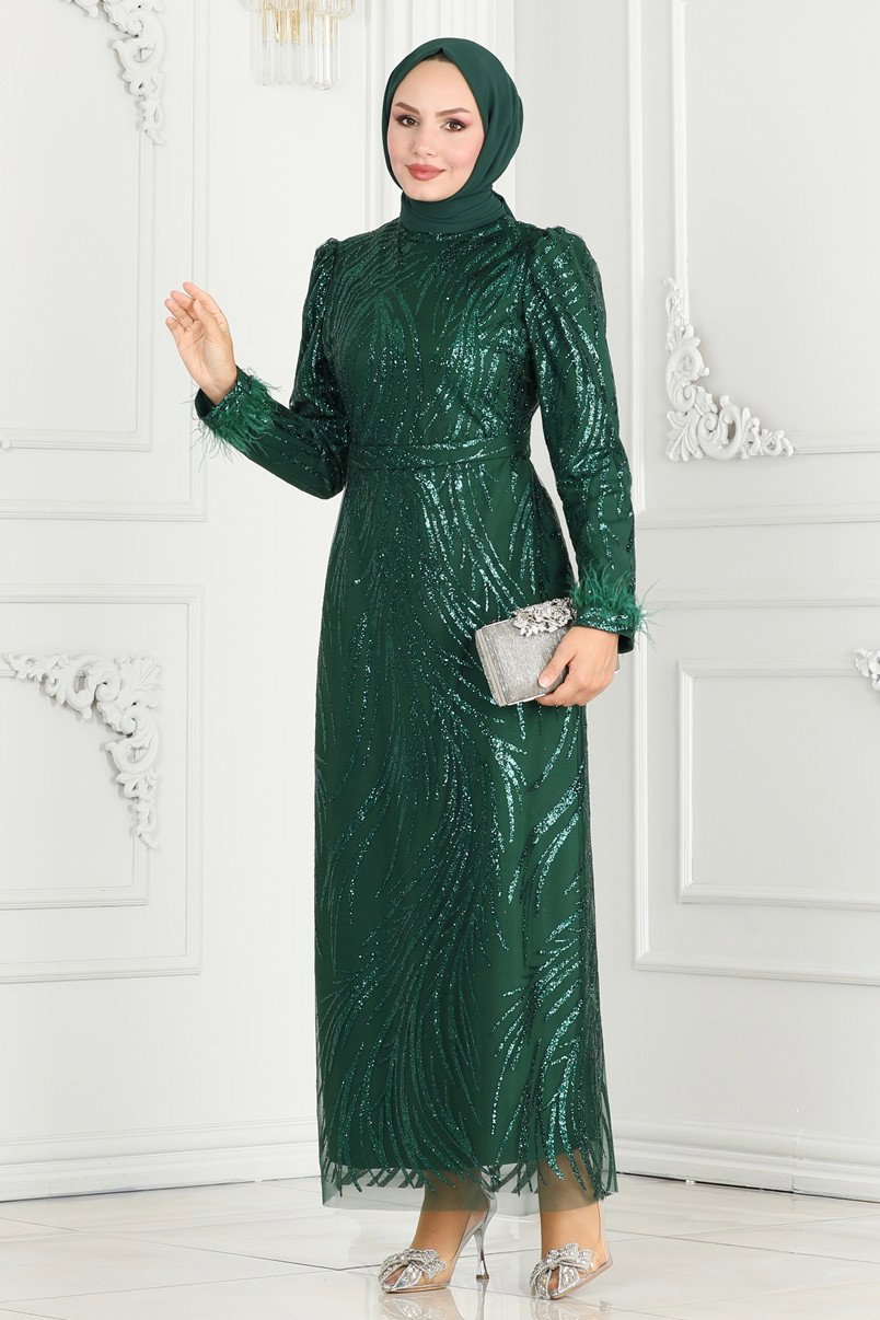 Kolları Otriş Tesettür Abiye 6588YG95