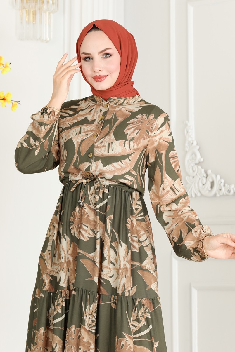 Beli Tünelli Viskon Elbise 7119BG354 görsel 4