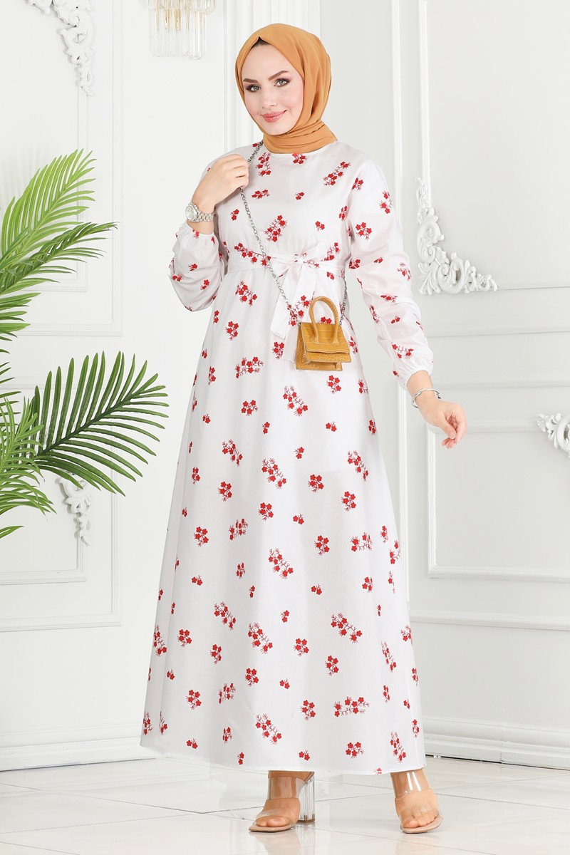 Beli Lastikli Desenli Elbise 10068ETT926
