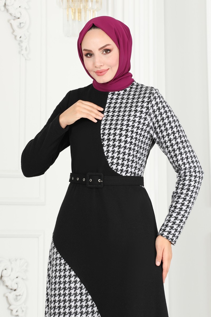 Kazayağı Desenli Tivit Elbise 3023KTR750 görsel 3