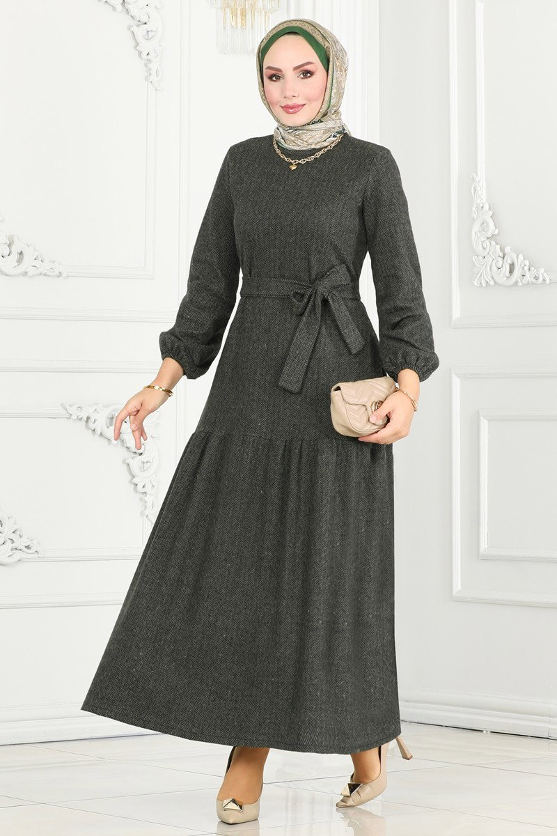 Kuşaklı Balıksırtı Elbise 22001UKB139