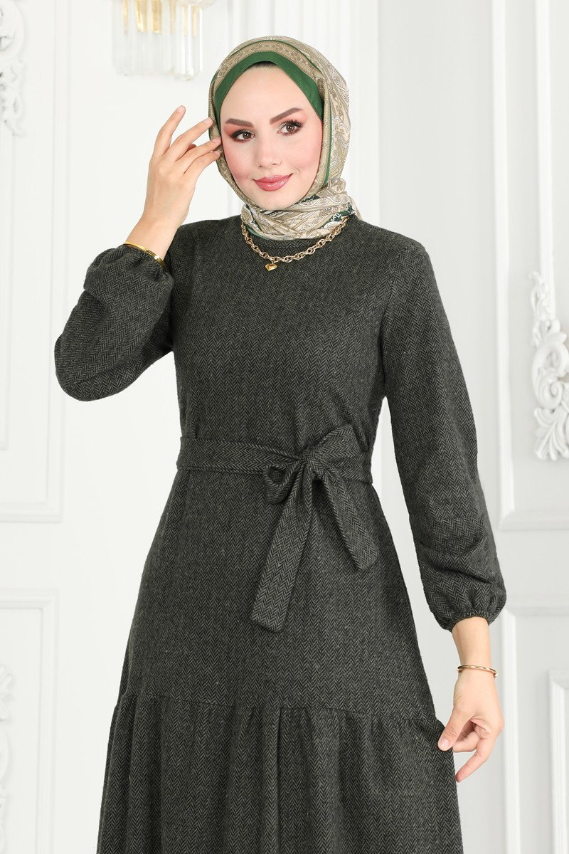 Kuşaklı Balıksırtı Elbise 22001UKB139 görsel 3