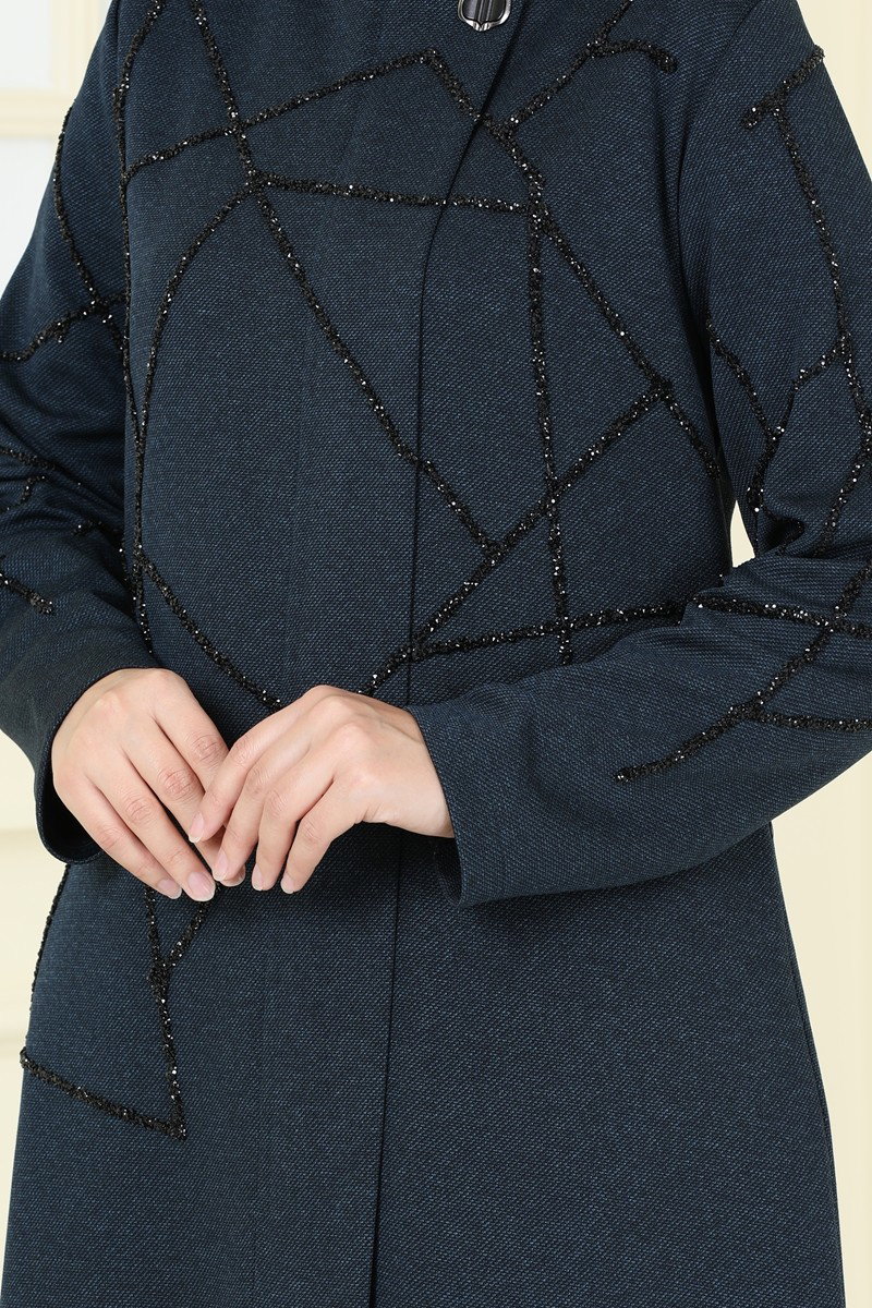 Taş Detaylı Şık Pardesü Ferace 2263EDM718 görsel 4